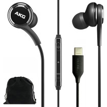 Samsung Akg Earbuds Original USB Type C In-Ear Earbud Headphones With Remote And Mic For Galaxy A53 5G, S22, S21 Fe, S20 Ultra, Note 10, Note 10Plus, S10 Plus, Braided, Includes Velvet Pouch, Black