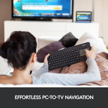 Logitech K400 Plus Wireless Livingroom Keyboard With Touchpad For Home Theatre Pc Connected To Tv, Customizable Multi-Media Keys, Windows, Android, Laptop/Tablet, English Layout, Black