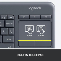Logitech K400 Plus Wireless Livingroom Keyboard With Touchpad For Home Theatre Pc Connected To Tv, Customizable Multi-Media Keys, Windows, Android, Laptop/Tablet, English Layout, Black