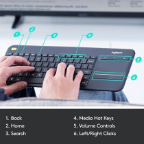 Logitech K400 Plus Wireless Livingroom Keyboard With Touchpad For Home Theatre Pc Connected To Tv, Customizable Multi-Media Keys, Windows, Android, Laptop/Tablet, English Layout, Black