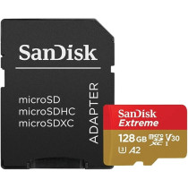 Sandisk Extreme microSDXC 128 GB Plus SD Adapter Plus Rescue Pro Deluxe 160 Mb/s, A2 C10 V30 UHS-I U4, SDSQXA1-128G-GN6MA