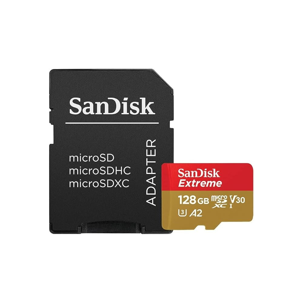Sandisk Extreme microSDXC 128 GB Plus SD Adapter Plus Rescue Pro Deluxe 160 Mb/s, A2 C10 V30 UHS-I U4, SDSQXA1-128G-GN6MA
