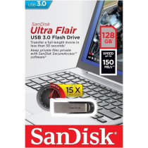 Sandisk Ultra Flair-USB Flash Drive, 128 GB, Silver