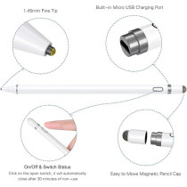Kecow Active Stylus Pen White/Black 1.45Mm Fine Tip For iPad Apple iPhone Samsung Tablets, On iOS And Android Capacitive Touchscreen, Take-Note Hand-Written Draw No Lags Skipping,Rechargeable