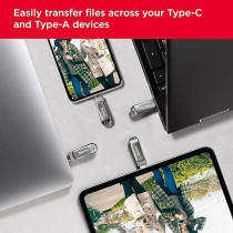 SanDisk Ultra 256GB Dual Drive Luxe Type-C 400MB/s USB 3.2 Gen 1, Silver, SDDDC4-256G-G46, Silver/Grey