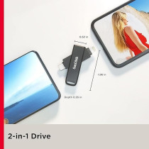 SanDisk Ixpand Flash Drive Luxe 128GB 2-In-1 Lightning And USB Type-C Connectors For Your Iphone And Ipad, Grey,SDIX70N-128G-GN6NE