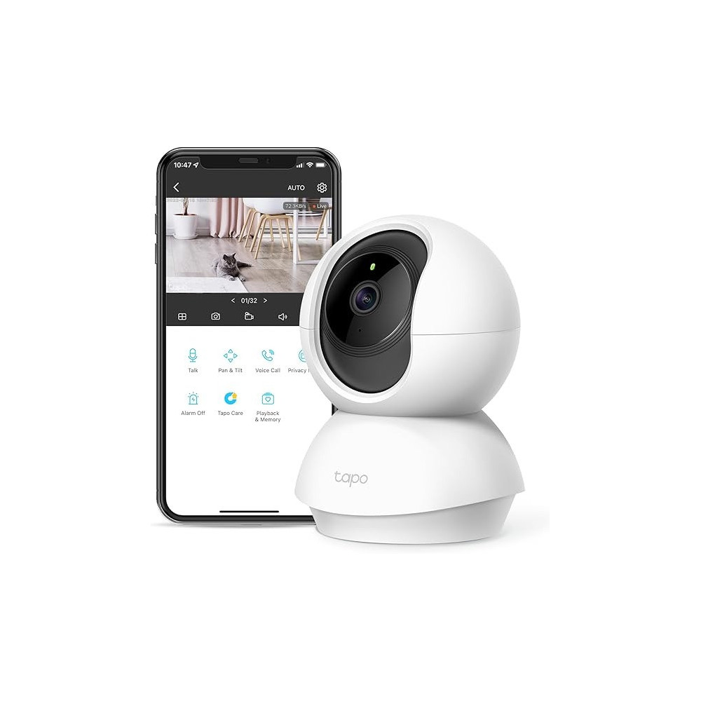 TP-Link Tapo Pan/Tilt Security Camera for Baby Monitor, Pet Camera w/Motion Detection, 1080P, 2-Way Audio, Night Vision, Cloud And SD Card Storage, Works with Alexa And Google Home ( C200), White