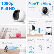 TP-Link Tapo Pan/Tilt Security Camera for Baby Monitor, Pet Camera w/Motion Detection, 1080P, 2-Way Audio, Night Vision, Cloud And SD Card Storage, Works with Alexa And Google Home ( C200), White