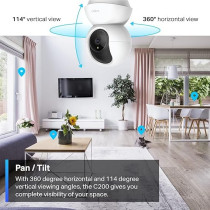 TP-Link Tapo Pan/Tilt Security Camera for Baby Monitor, Pet Camera w/Motion Detection, 1080P, 2-Way Audio, Night Vision, Cloud And SD Card Storage, Works with Alexa And Google Home ( C200), White