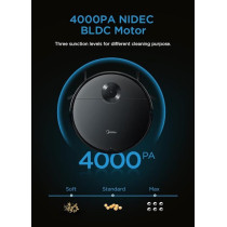 Midea I5C Robot Vacuum Cleaner, 4000Pa Strong Suction with BLDC Motor, Sweep and Wet Mopping, 3 Level to Choose, Wi-Fi App And Voice Control with Msmartlife, Several Cleaning Modes, 2600mah Battery, Black, 1 Year Warranty