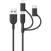 Anker Powerline Ii Charging Cable With Enhanced Durability Usb A To 3 In 1 Sync And Mifi Certified Fast Charge For All Usb A, Usb C, And Micro Usb Devices 3Ft Black, A8436H11