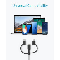 Anker Powerline Ii Charging Cable With Enhanced Durability Usb A To 3 In 1 Sync And Mifi Certified Fast Charge For All Usb A, Usb C, And Micro Usb Devices 3Ft Black, A8436H11