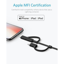 Anker Powerline Ii Charging Cable With Enhanced Durability Usb A To 3 In 1 Sync And Mifi Certified Fast Charge For All Usb A, Usb C, And Micro Usb Devices 3Ft Black, A8436H11