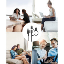 Anker Powerline Ii Charging Cable With Enhanced Durability Usb A To 3 In 1 Sync And Mifi Certified Fast Charge For All Usb A, Usb C, And Micro Usb Devices 3Ft Black, A8436H11