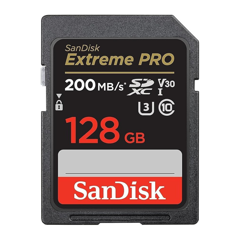 SanDisk 128GB Extreme PRO SDXC Card Plus RescuePRO Deluxe, up To 200MB/s, UHS I, Class 10, U3, V30 SDSDXXD 128G GN4IN, Black