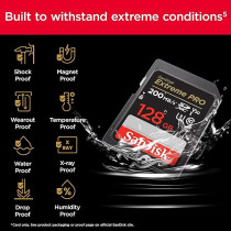 SanDisk 128GB Extreme PRO SDXC Card Plus RescuePRO Deluxe, up To 200MB/s, UHS I, Class 10, U3, V30 SDSDXXD 128G GN4IN, Black