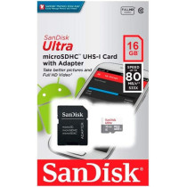 SanDisk Ultra Micro SD Card Android, Class 10-16GB with Adaptor, SDSQUNS-016G-GN3MA