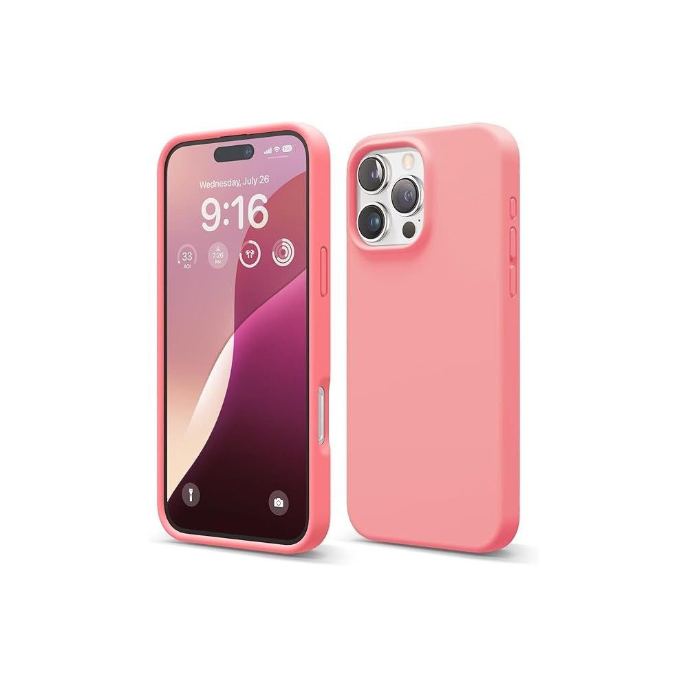 Elago Liquid Silicone For iPhone 16 Pro Max Case Cover Full Body Protection, Shockproof, Slim, Anti-Scratch Soft Microfiber Lining, Pink