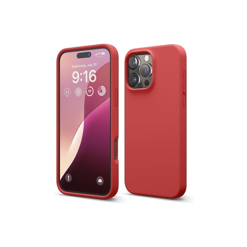 Elago Liquid Silicone For iPhone 16 Pro Max Case Cover Full Body Protection, Shockproof, Slim, Anti-Scratch Soft Microfiber Lining, Red