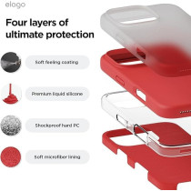 Elago Liquid Silicone For iPhone 16 Pro Max Case Cover Full Body Protection, Shockproof, Slim, Anti-Scratch Soft Microfiber Lining, Red