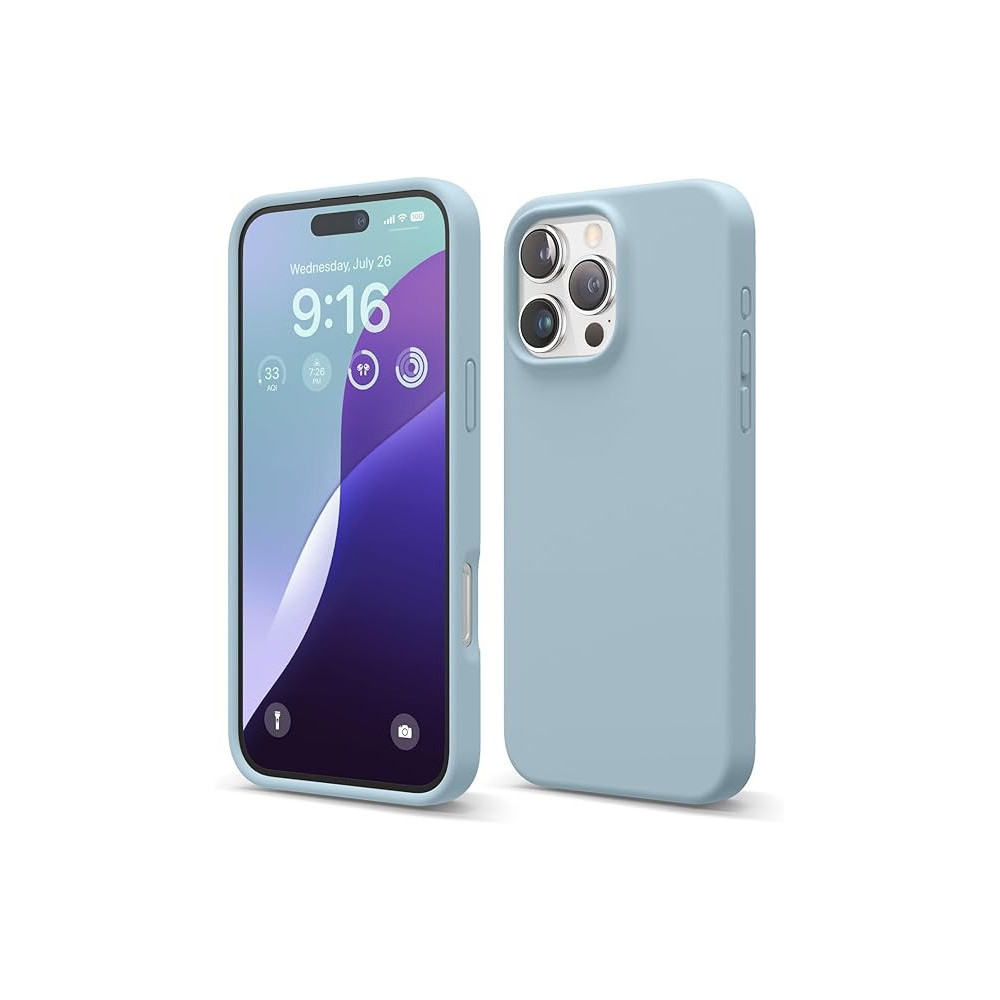 Elago Liquid Silicone For iPhone 16 Pro Max Case Cover Full Body Protection, Shockproof, Slim, Anti-Scratch Soft Microfiber Lining, Sky Blue