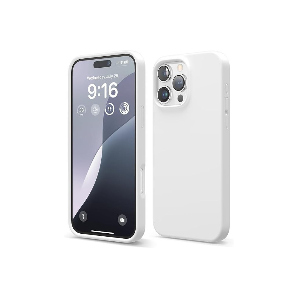 Elago Liquid Silicone For iPhone 16 Pro Max Case Cover Full Body Protection, Shockproof, Slim, Anti-Scratch Soft Microfiber Lining, White