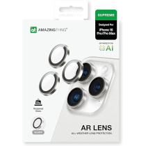 Amazing Thing iPhone 16 Pro And iPhone 16 Pro Max Camera Lens Protector Supreme Tempered Glass Aluminum Ar Lens Defender, Silver