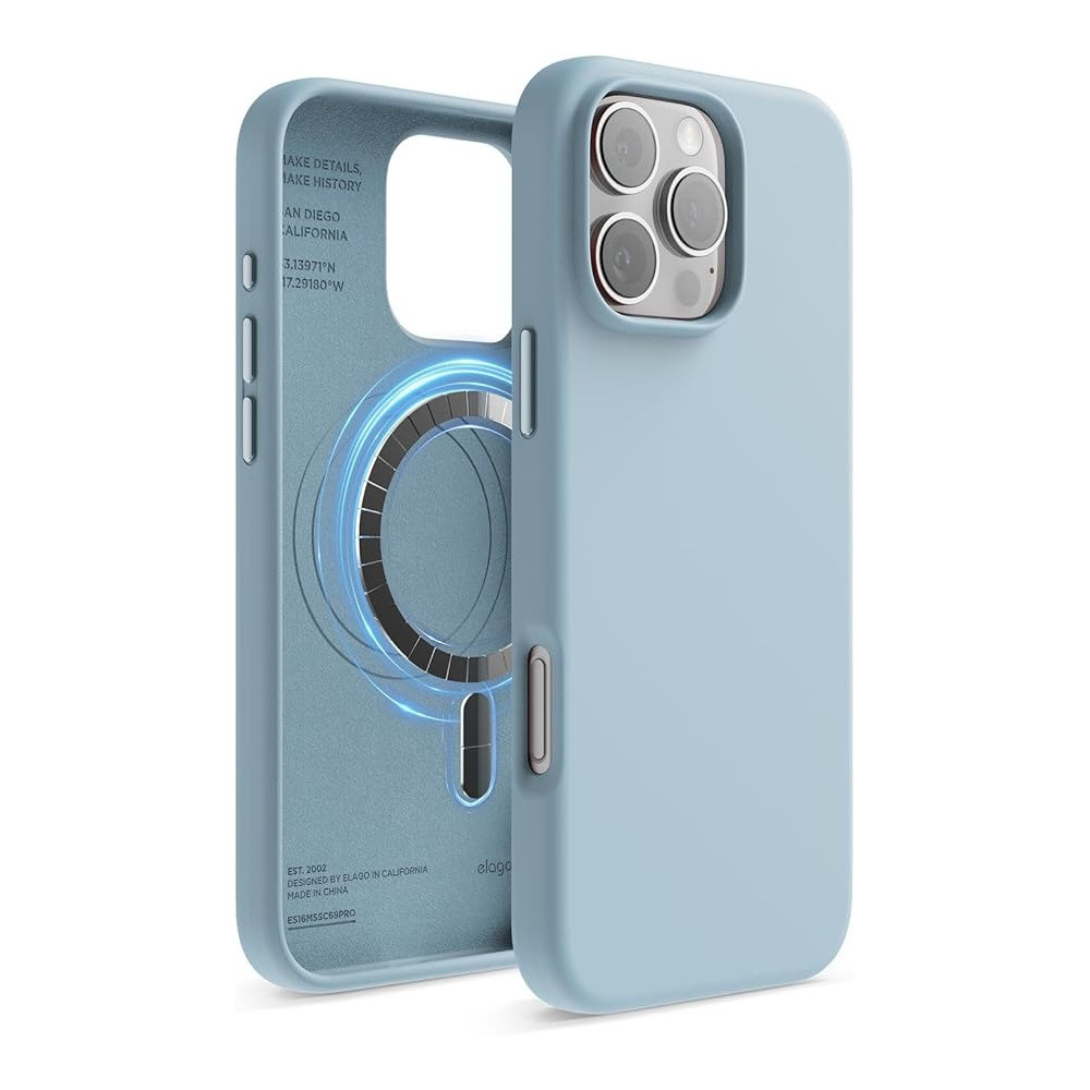 Elago Magnetic Liquid Silicone For iPhone 16 Pro Max Case Cover Compatible With Magsafe Shockproof, Sky Blue