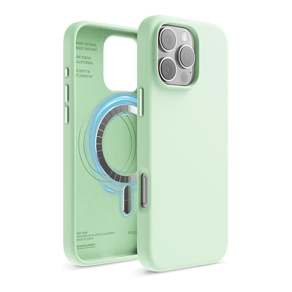 Elago Magnetic Liquid Silicone For iPhone 16 Pro Max Case Cover Compatible With Magsafe Shockproof, Soft Mint