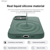 Elago Liquid Silicone For iPhone 16 Pro Case Cover Full Body Protection, Shockproof, Slim, Anti-Scratch Soft Microfiber Lining, Midnight Green