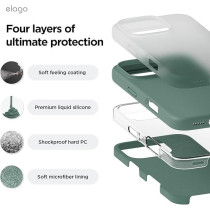 Elago Liquid Silicone For iPhone 16 Pro Case Cover Full Body Protection, Shockproof, Slim, Anti-Scratch Soft Microfiber Lining, Midnight Green