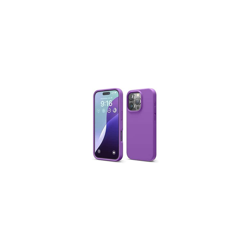 Elago Liquid Silicone For iPhone 16 Pro Case Cover Full Body Protection, Shockproof, Slim, Anti-Scratch Soft Microfiber Lining, Neon Purple