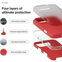 Elago Liquid Silicone For iPhone 16 Pro Case Cover Full Body Protection, Shockproof, Slim, Anti-Scratch Soft Microfiber Lining, Red