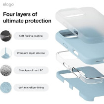 Elago Liquid Silicone For iPhone 16 Pro Case Cover Full Body Protection, Shockproof, Slim, Anti-Scratch Soft Microfiber Lining, Sky Blue