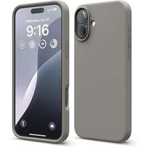 Elago Liquid Silicone For iPhone 16 Plus Case Cover Full Body Protection, Shockproof, Slim, Anti-Scratch Soft Microfiber Lining, Medium Gray