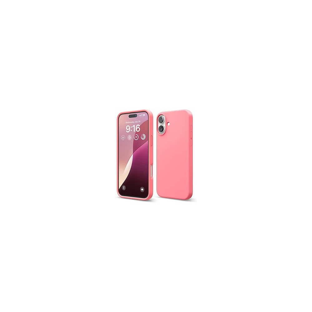 Elago Liquid Silicone For iPhone 16 Plus Case Cover Full Body Protection, Shockproof, Slim, Anti-Scratch Soft Microfiber Lining, Pink