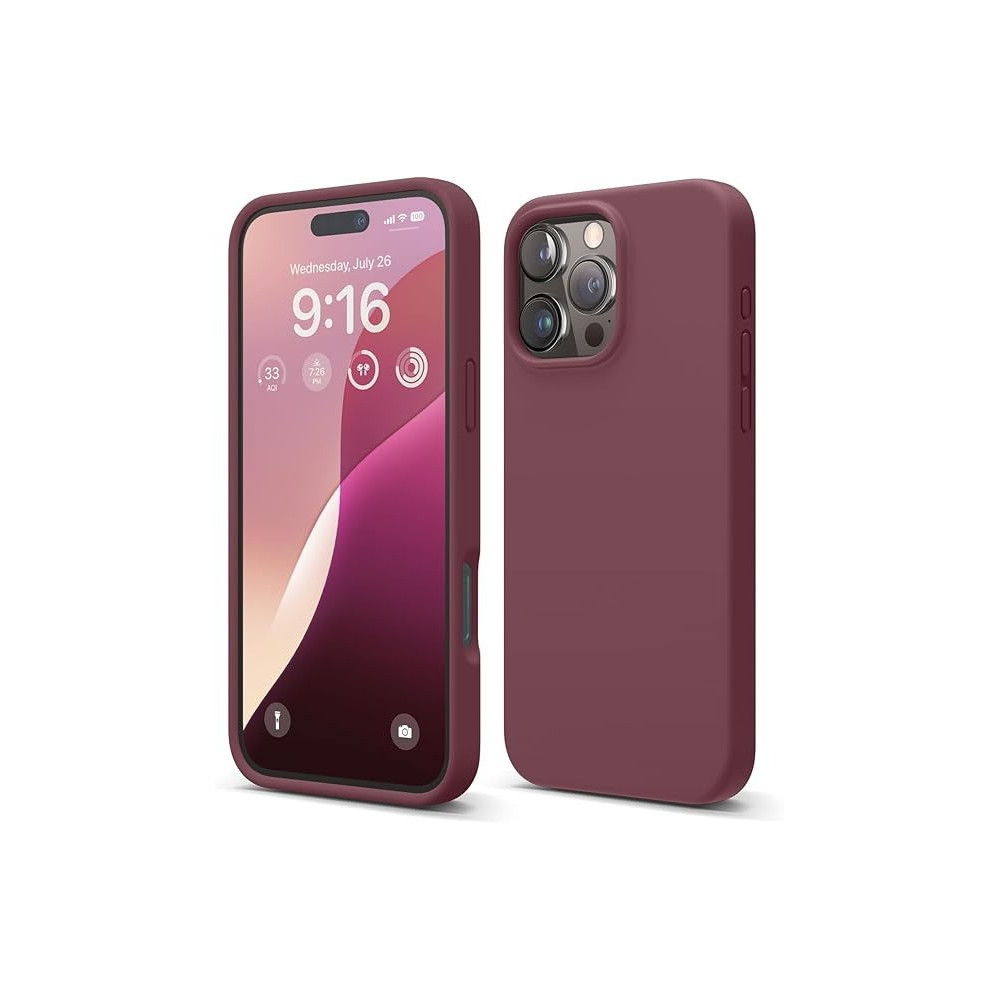 Elago Liquid Silicone For iPhone 16 Pro Max Case Cover Full Body Protection, Shockproof, Slim, Anti-Scratch Soft Microfiber Lining, Burgundy