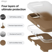 Elago Liquid Silicone For iPhone 16 Pro Max Case Cover Full Body Protection, Shockproof, Slim, Anti-Scratch Soft Microfiber Lining, Brown