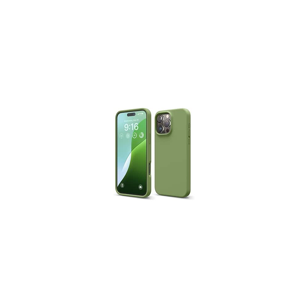 Elago Liquid Silicone For iPhone 16 Pro Max Case Cover Full Body Protection, Shockproof, Slim, Anti-Scratch Soft Microfiber Lining, Cedar Green