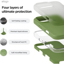 Elago Liquid Silicone For iPhone 16 Pro Max Case Cover Full Body Protection, Shockproof, Slim, Anti-Scratch Soft Microfiber Lining, Cedar Green