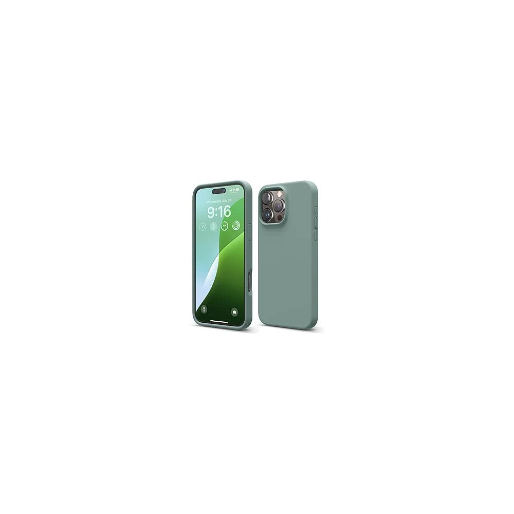Elago Liquid Silicone For iPhone 16 Pro Max Case Cover Full Body Protection, Shockproof, Slim, Anti-Scratch Soft Microfiber Lining, Midnight Green