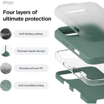 Elago Liquid Silicone For iPhone 16 Pro Max Case Cover Full Body Protection, Shockproof, Slim, Anti-Scratch Soft Microfiber Lining, Midnight Green