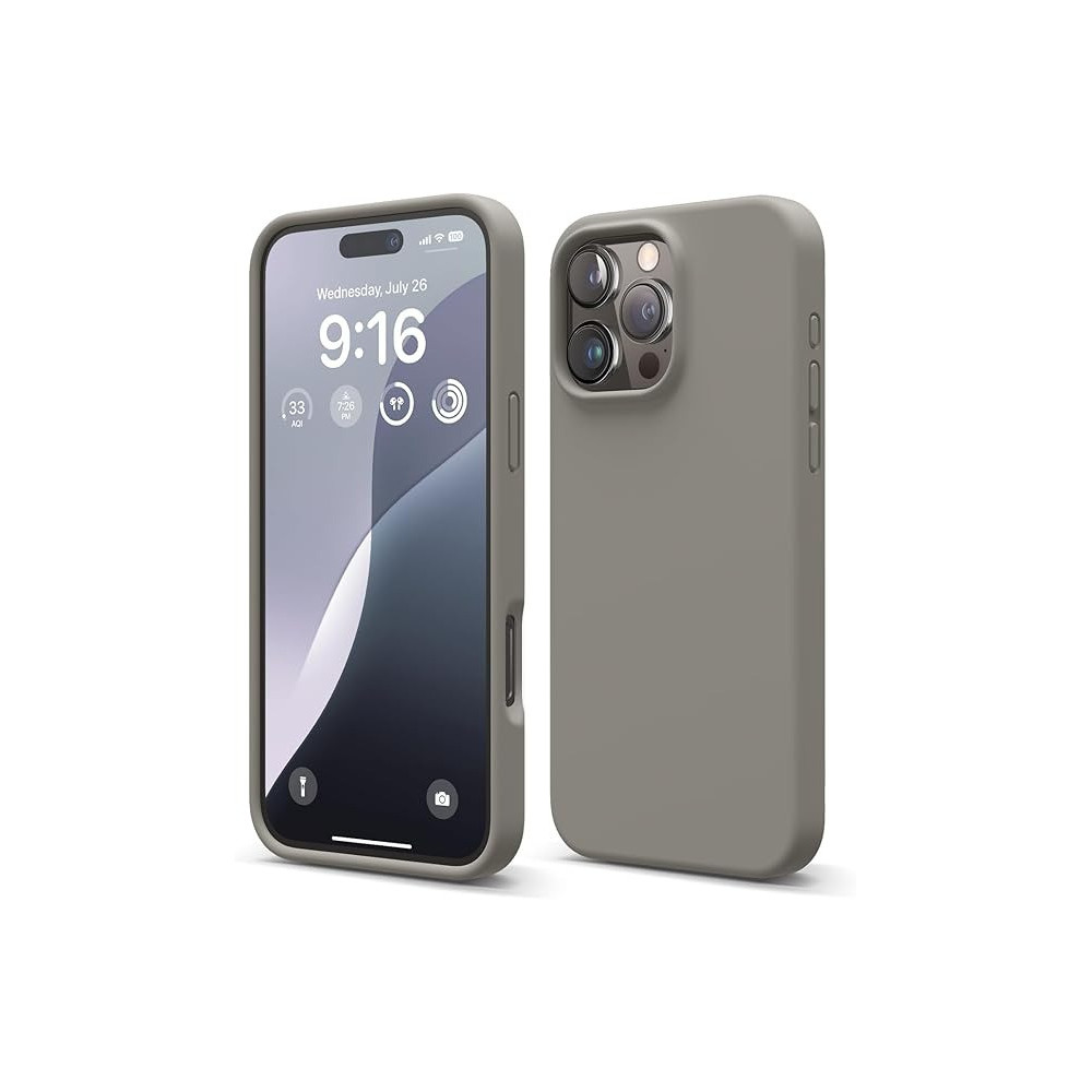 Elago Liquid Silicone For iPhone 16 Pro Max Case Cover Full Body Protection, Shockproof, Slim, Anti-Scratch Soft Microfiber Lining, Medium Gray