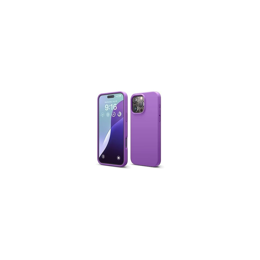 Elago Liquid Silicone For iPhone 16 Pro Max Case Cover Full Body Protection, Shockproof, Slim, Anti-Scratch Soft Microfiber Lining, Neon Purple