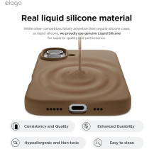 Elago Liquid Silicone For Iphone 16 Case Cover Full Body Protection, Shockproof, Slim, Anti-Scratch Soft Microfiber Lining, Brown