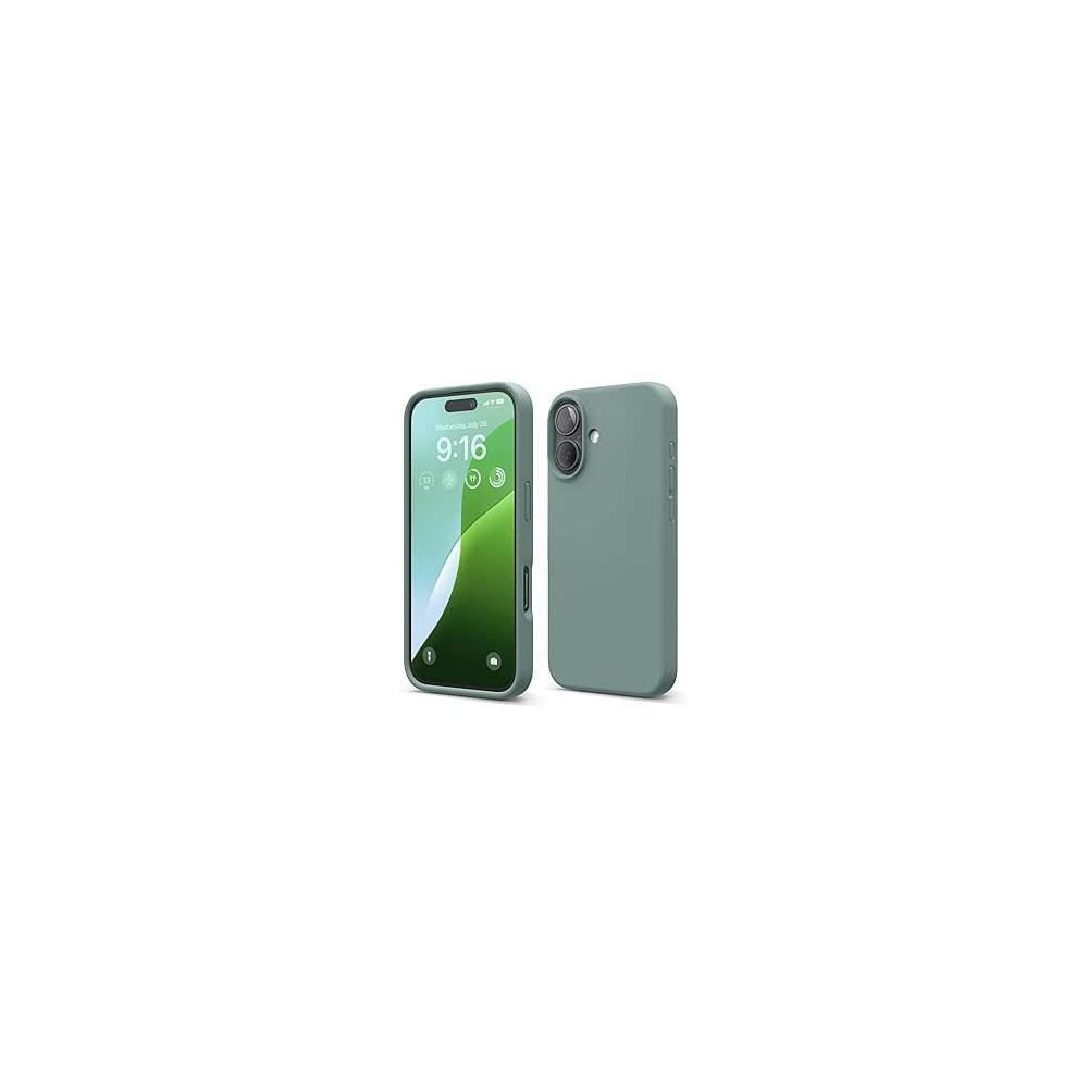 Elago Liquid Silicone For Iphone 16 Case Cover Full Body Protection, Shockproof, Slim, Anti-Scratch Soft Microfiber Lining, Midnight Green