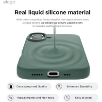 Elago Liquid Silicone For Iphone 16 Case Cover Full Body Protection, Shockproof, Slim, Anti-Scratch Soft Microfiber Lining, Midnight Green
