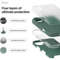 Elago Liquid Silicone For Iphone 16 Case Cover Full Body Protection, Shockproof, Slim, Anti-Scratch Soft Microfiber Lining, Midnight Green