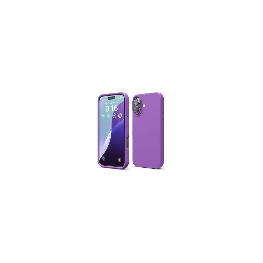 Elago Liquid Silicone For Iphone 16 Case Cover Full Body Protection, Shockproof, Slim, Anti-Scratch Soft Microfiber Lining, Neon Purple