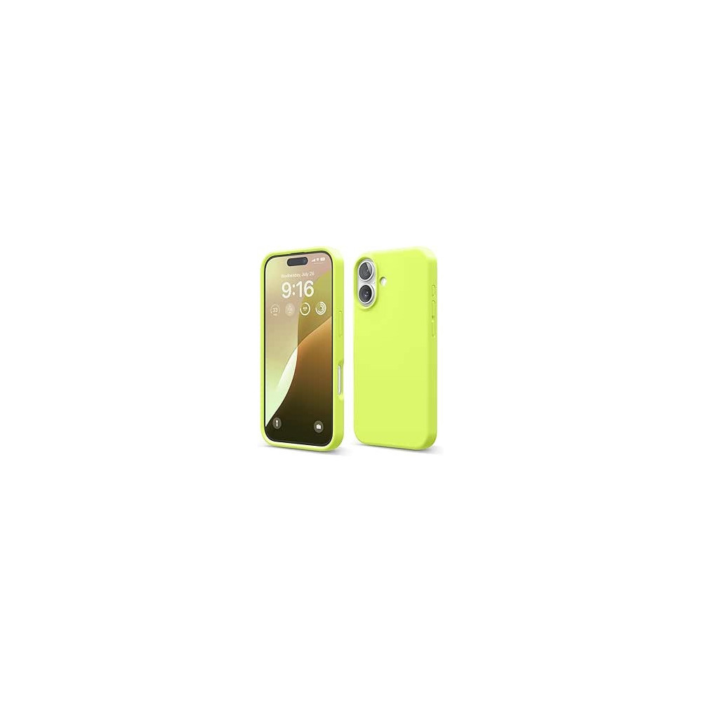 Elago Liquid Silicone For Iphone 16 Case Cover Full Body Protection, Shockproof, Slim, Anti-Scratch Soft Microfiber Lining, Neon Yellow